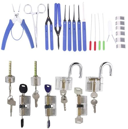 Professionelles Klom Schlüsselausdreher-Set mit 7-teiligen transparenten Übungsschlössern, Entfernungshaken, Dietriche, Home Depot Schlosserwerkzeuge