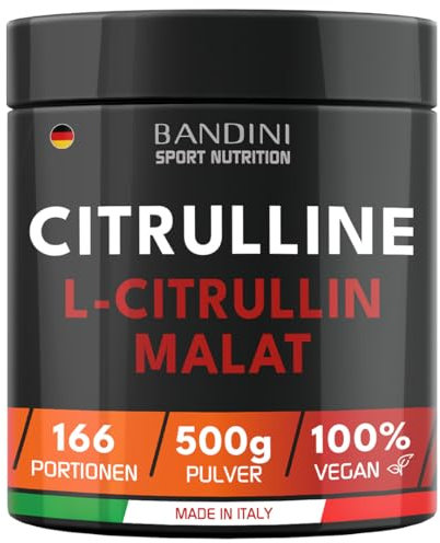 Bandini® L-Citrulline Malate Polvere 500 grammi, 3 grammi di L Citrulline Malat per Dose, Citrullina Malato 2:1 Polvere Insapore, Fermentazione Vegetale, Altamente dosata, Vegan, Booster Pre Workout