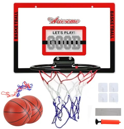 GmeDhc basketkorg inomhus, barn basketkorg set med 2 bollar, 1 pump, 4 krokar, mini basketkorg för rum, sovrum, kontor, sport spel set gåvor för pojkar