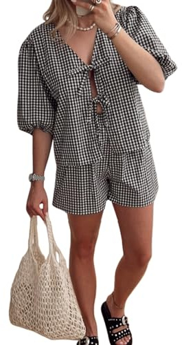 Geagodelia Completo estivo da donna, set da 2 pezzi, top babydoll + pantaloncini Y2k, abbigliamento estetico, abbigliamento da salotto e allenamento