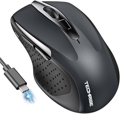 TechRise Bluetooth Maus, 2.4G Maus Kabellos (BT 5.0/3.0 + 2.4G) 4800 DPI Wiederaufladbare Ergonomische Mouse mit USB-A Empfänger, 6 Stufen DPI Stille Funkmaus für Laptops, Computer, PC, Windows, Grau