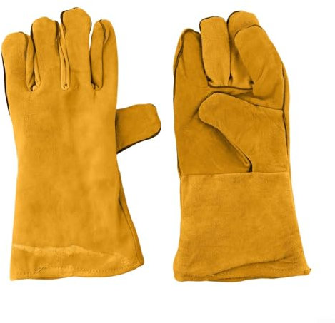 Zeroupshop Gants de travail de soudage en cuir de vache pour soudage, gants de travail en cuir résistant à la chaleur, protection de soudage en métal de vache, matériau ignifuge