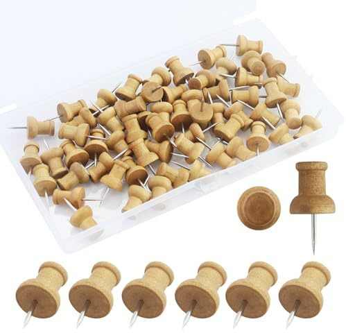 EASYKEENECOM 60 Agujas Para Tablón De Anuncios, Chinchetas De Madera Y Acero Inoxidable En Color Café, Pins Decorativos Para Tableros De Corcho, Mapas, Fotos Y Manualidades