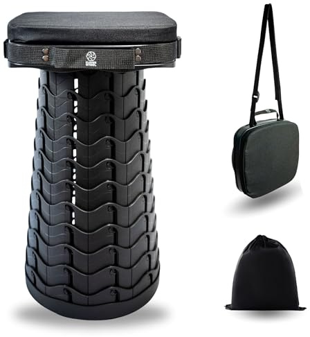 Cleverstool - Taburete plegable portátil con cojín | Telescópico, retráctil, ligero y compacto | Carga Maxi 220 kg | Taburete de camping, pesca, caza, barbacoa y actividades al aire libre