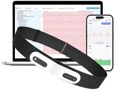 CheckMe ER1-LW 72 Stunden Langzeit-EKG Gerät mit AI-Analyse | EKG Gerät für Zuhause, EKG-Ereignismarker-Funktion, App & PC-Software, Kompatibel mit Allgemeine Elektrodenpads