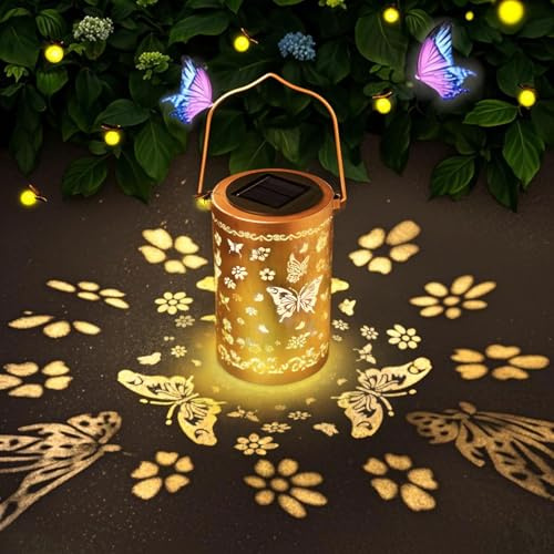 RICHIE Birthday Gifts for Women, Solar Lanterns Outdoor Garden, Metal Solar Powered Waterproof LED Lights - Decorative Light Garden Ornaments for Patio Yard, Mum Grandma