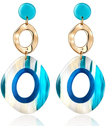 LILIE&WHITE Boucles d’Oreilles Pendantes Turquoise Acétate & Anneau Or – Design Géométrique Océan, Hypoallergéniques, Inaltérables, Fait Main, Idée Cadeau Été Chic
