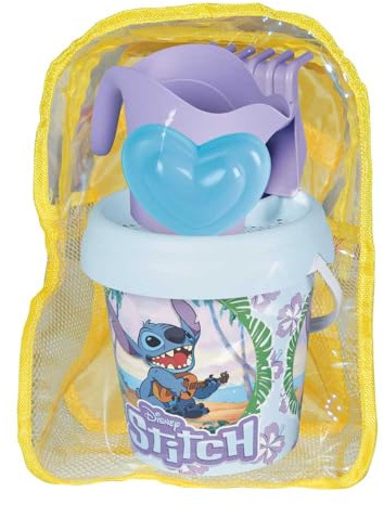 Smoby Sac à Dos avec Seau de Plage Stitch - Set Complet avec Pelle, râteau, Tamis, arrosoir et Moule - Contient du Plastique recyclé - Jouet pour Sable à partir de 18 Mois (7600862211)