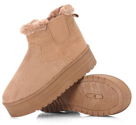 GHARIE CHAMPIONS Women’s Winter Ankle Boots–Suede Platform Boots with Plush Lining,Warm Anti-Slip Short Boots for Women,Casual Fashion Boots