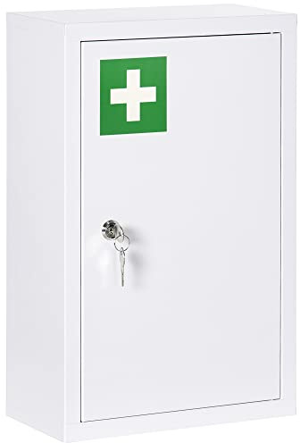 VSOGA Armadio per farmacia, armadietto dei medicinali con serratura a 3 strati e 2 chiavi, acciaio, bianco, 30 × 14 × 46 cm