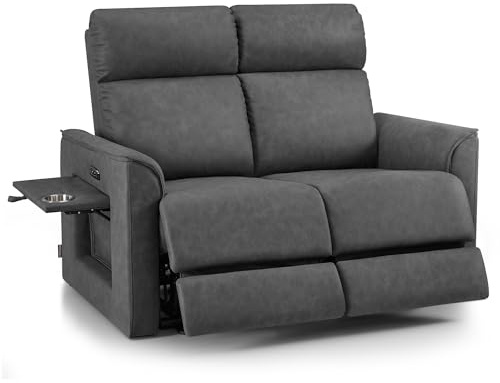 MCombo M Poltrona TV 2 posti elettrica, regolabile in posizione zero-gravity 155°, con tavolino laterale nascosto, funzione relax e cuscino in schiuma piena 35D, 7719M1 (Grigio Scuro)