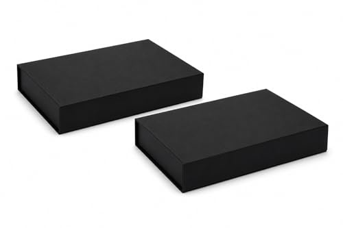 Lot de 2 Boîtes Magnétiques A4 Noir Mat 31x22x4 cm – Carton Rigide Premium – Livrées à Plat – Coffret Cadeau Luxe avec Fermeture Aimantée – Boîte Packaging Professionnel