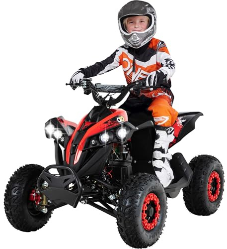 Actionbikes Motors Kinder Quad Elektro ATV Reneblade | 𝟒𝟖 Volt 𝟭𝟬𝟬𝟬 Watt Motor bis 𝟐𝟒 km/h - Kinderquad - Pocket Quad - Miniquad - Safety Fußschalter - Für Kinder ab 8 Jahren (Schwarz/Rot)