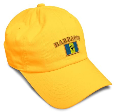 Speedy Pros Soft Baseball Hat Embroidered Dad Hat Barbados Flag Barbadian Baja Creole Men & Ladies Baseball Cap Cotton Golden Yellow Design Only