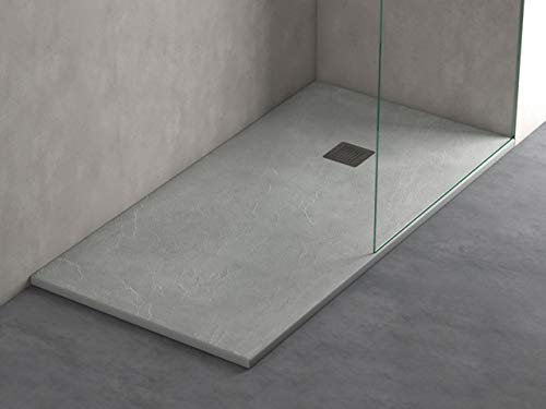 Plato Ducha Resina Efecto Pizarra Extraplano, Resistente al Rayado y Alta Durabilidad, Fácil Instalación y Limpieza y Muy Agradable al Tacto 80x140 Gris