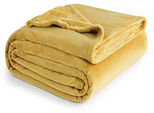 Bedsure Fleece Blanket King Size for Bed - Soft Cosy Fluffy Throw Blankets, Warm Large Throws for Audlts, Mustard, 270x230 cm