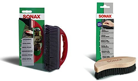 SONAX Brosse spéciale (1 pièce) élimine Rapidement et Simplement Les Poils d’Animaux des sièges, fauteuils et Tapis & Brosse pour Textile et Cuir (1 pièce) Ergonomique avec des Poils Souples