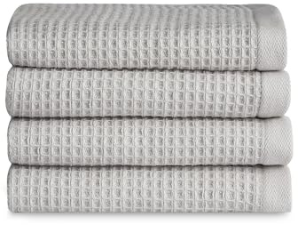 Cozy Earth Waffle Washcloths - 60% Cotton 40% Viscose from Bamboo Washcloths 13 x 13 Inches - Soft & Absorbent Terry, Reversible Mini Textured Waffle & Weave Pattern - 4 Pack