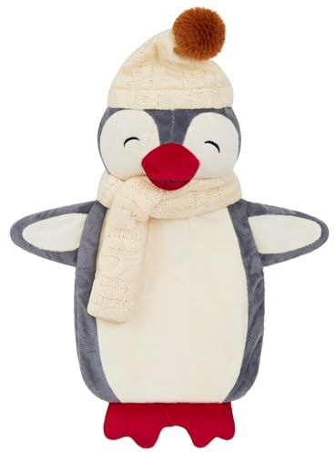 Borsa Acqua Calda - Borsa Dell'Acqua Calda Peluche Animali 1L/2L Borsa Acqua Calda Gomma Naturale Cover di Pile Dolori Cervicale Relax (Pinguino Grigio)