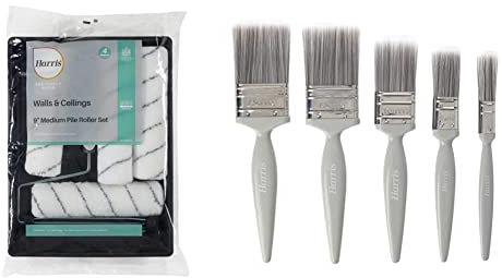 Harris 102012009 Seriously Good Walls & Ceilings Paint Roller Set 9in & Essentials Walls & Ceilings Paint Brush Set | Pack of 5 | 0.5, 1, 1.5, 2