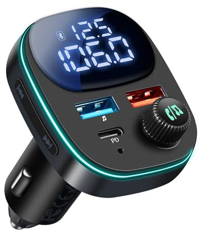 Hoppac Trasmettitore Bluetooth 5.3 Per Auto, PD 30W & QC 3.0 Adattatore Bluetooth Auto Per La Ricarica Rapida, Display LED,Per Ascoltare Musica e Telefonare in Vivavoce