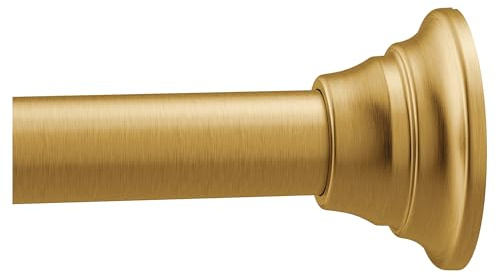 Moen Brushed Gold 44-72-Inch Adjustable Tension Mounted Straight Shower Curtain Rod for Bathroom, No Drilling Needed, TR1000BG