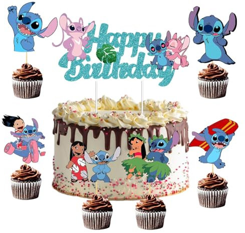 25pcs Stit Tortendeko,Stit Cake Topper,Stit Party Kuchen Dekoration, Cupcake Topper,Kindergeburtstag für Kinder Party kuchendekoration