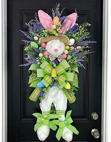 Murman påskdekoration dörrkrans, 60 cm påskhare, påskkaninkrans, vårdekoration, påskkransar, dörrdekoration, påskkrans, hängsmycke, girlang, festival, ornament för sovrum, väggdekoration,