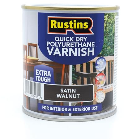 RustinsQuick Dry Poly Varnish Satin Walnut 1ltr -Tough, Water-Based Clear Finish in Gloss, Matt or Satin; Durable Protection for Interior Wood, Furniture and Floors