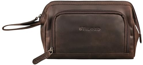 STILORD Henry Handgelenktasche Herrar Läder stor Necessär XXL Pennfodral Resa Organizer Mäppchen Kosmetiktäsch för Män Farbe:Zamora-brun