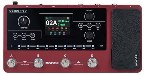 MOOER GE150 Pro Li - Pedal de efectos múltiples para modelado de amplificadores de guitarra, batería integrada con 200 preajustes, 151 efectos, modelos de 55 amperios, 26 Sims de cabina, 10 ranuras IR