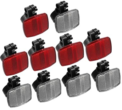 A ABSOPRO Kit riflettore anteriore e posteriore per bicicletta, 10 pezzi, riflettori di avvertimento di sicurezza per manubrio e ciclismo notturno, rosso e bianco, articolo di ricambio