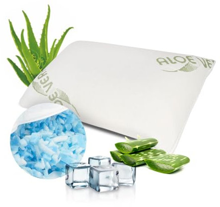 MaxxGoods Reisekissen 40x24x12cm aus Gelschaum-Sticks & Aloe Vera Bezug - Kühlkissen mit kühlendem Soft Schaum - kühlendes Kopfkissen - Bauch Rücken & Seitenschläfer - Kissen für unterwegs