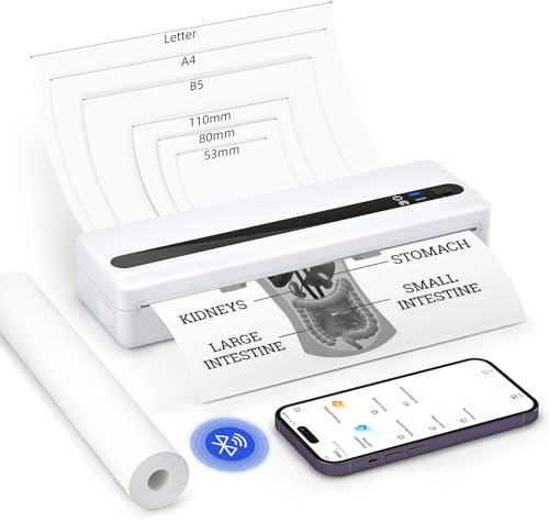 BORN4SHIP Portable A4 Printer Wireless for Travel, Bluetooth PB821 Inkless Thermal Printer Compatible with Android & IOS, Support for 8.5x11 US Letter, Laptop for Home Use, Office Work, Vehicles
