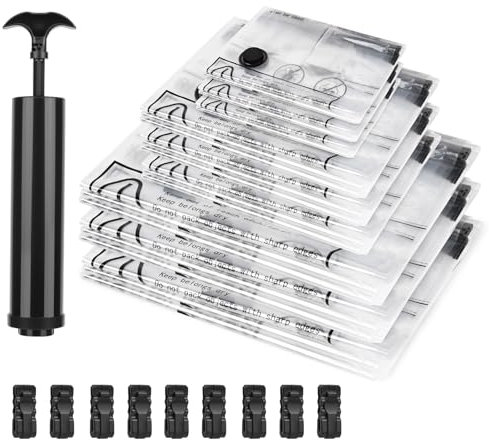 Vakuumbeutel 9 Stück, GuKKK Vakuumbeutel für Bettdecken 3 Jumbo 100x70cm + 3 Groß 80x60cm + 3 Kleine 60x40cm, Wiederverwendbar Vakuum Kleiderbeutel Aufbewahrungsbeutel Reise mit Staubsauger Handpumpe