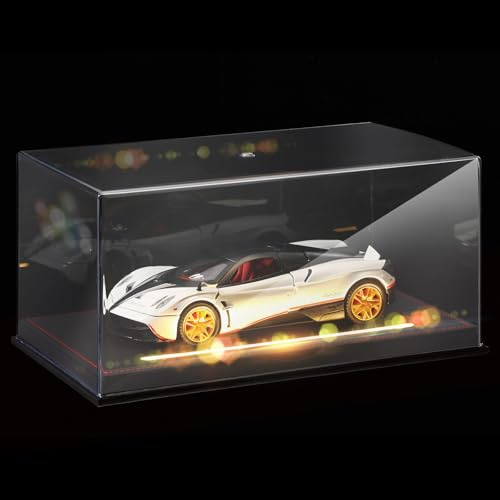 AceOrbit Model Car Acrylic Display Case with LED Light, Clear Diecast Display Case for 1: 24 Model Car Vehicle Dustproof Showcase with Black Base for Collectibles (11 x 6.3 x 5.1 Inches)