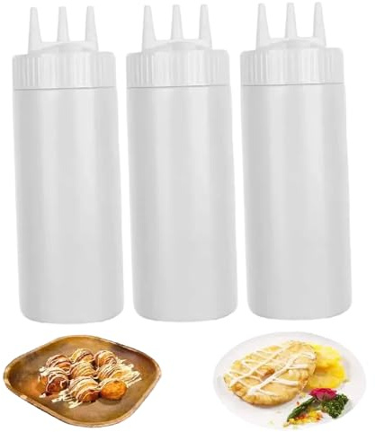 Jorzer 3 bottiglie da spremere per salse, 650 ml, trasparenti, con tappo a torsione, 3 fori, a prova di perdite, lavabili, accessori ricaricabili