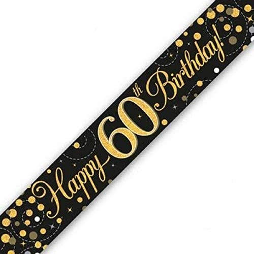 9ft Banner Sparkling Fizz 60th Birthday Black & Gold Holographic