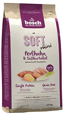 bosch HPC SOFT mini Perlhuhn & Süßkartoffel | halbfeuchtes Hundefutter für ausgewachsene Hunde kleiner Rassen | Single Protein | grain-free | 1 x 1 kg