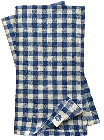 Linen & Cotton Juego de 4 Servilletas de Tela a Cuadros Estella - 100% Lino, Blanco Azul (32 x 32 cm) Suaves Lavable Rústico para Hogar Mesa de Centro de Madera Restaurante Picnic Verano Pascua País