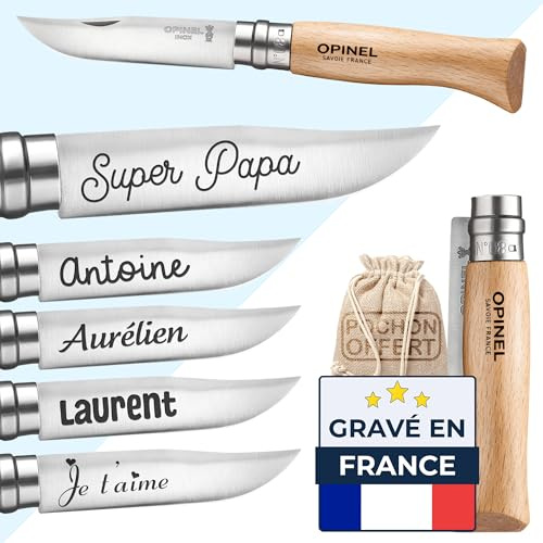 KDO MAGIC Couteau Opinel N°8 Personnalisé Acier inoxydable Pochon inclus