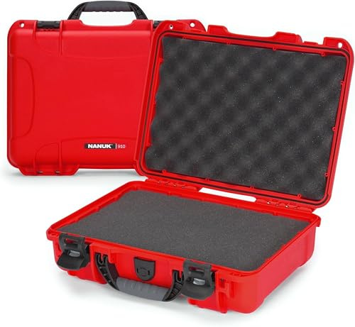 NANUK 910 - Waterproof Protective case Made from NK-7 Resin with Customisable Foam Insert (36.3 x 28.2 x 11.9 cm) (Red)