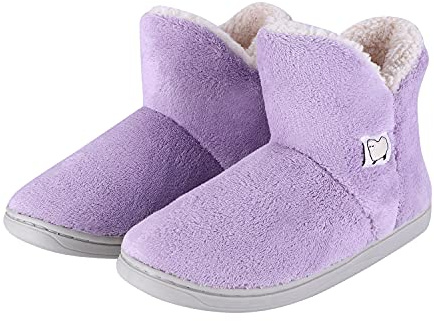 XINCHIA Women's Purple Fleece Lined Soft Fluffy Bootie Slippers, Size 5/6 UK & 7/8 UK, Winter Warm Ankle Slipper Boots with Hard Sole, Indoor House Shoes