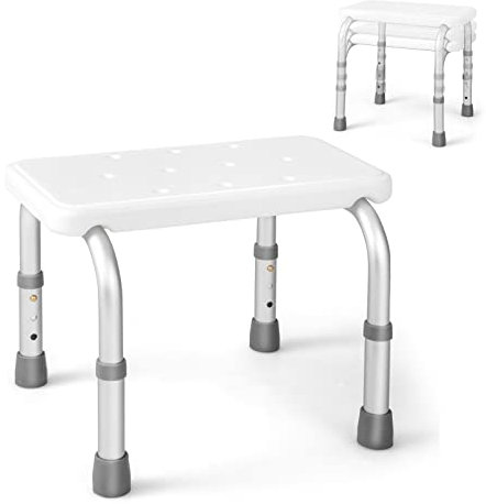 Multigot Shower Stool, 3 Heights Adjustable Bath Bench with Non-slip Foot Pads, Drainage Holes Aluminium Bath Chair for Elderly and Disabled