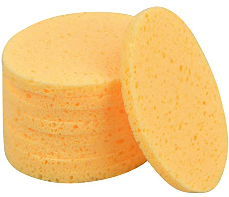 10 stycken ansiktsrengöringssvamp, 8 cm sminksvampar kuddar kosmetiska svampar, ansiktssvampar för makeup remover ansiktsvård (gul) (oval)