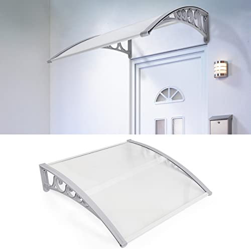 Auvent de Porte d'entrée, Marquise de Porte et Fenêtres, Auvent de fenêtre en Polycarbonat, UV Protection, Pluie et Neige Protection (Gris-Blanc, (76×120×23 cm) 29,92''×47,24''×9,06'')
