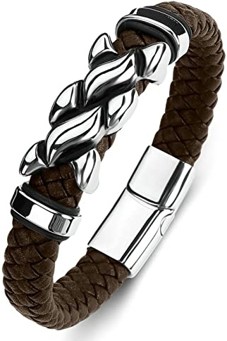 Aeici Stålarmband för män, läderarmband herrarmband för män flätat armband med flätad kedja, Legerat stål