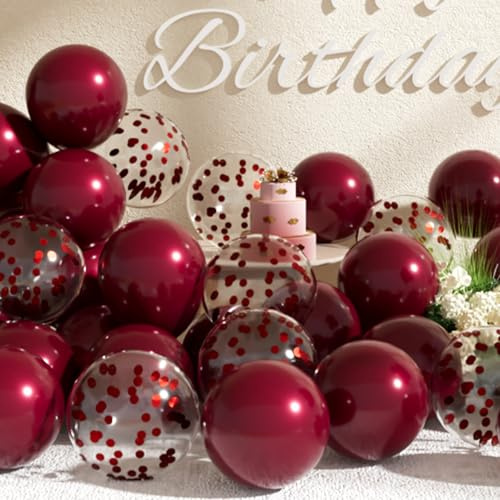 SUWEN Palloncini Bordeaux e Palloncini a Coriandoli Bordeaux 47 Pezzi 25cm 10 Pollici Adatti ad Elio per Feste Matrimoni Cerimonie Eventi Compleanni Eleganti Anniversari Natale