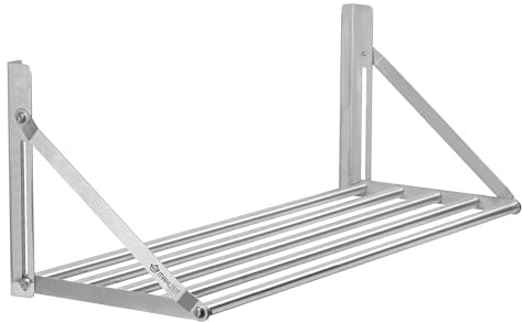 Mahlzeit Stainless Steel Wall Shelf Bar Design | 100 x 30 cm | Folding Hanging Shelf | Silver | Kitchen Storage Rack | Floating Shelf | Stainless Steel Kitchen Shelf