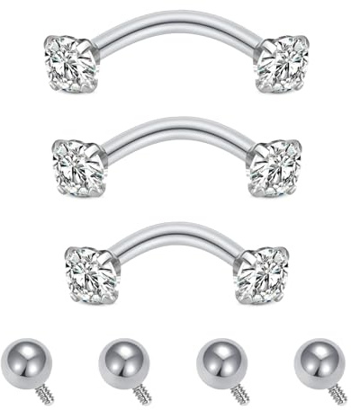 QWALIT Rook Piercing Jewelry Rook Earrings Internally Threaded Eyebrow Piercing Jewelry Eyebrow Rings Eyebrow Piercing Surface Tragus Piercing Jewelry 16g Vertical Labret Lip Jewelry Silver